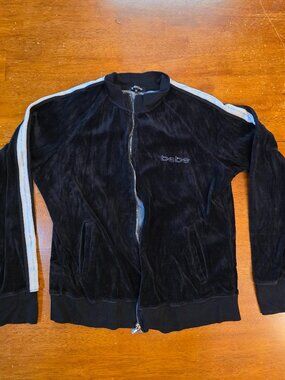 Y2K Bebe Sport Zip Up Sweater Jacket Black Logo Long Sleeve Women's XL